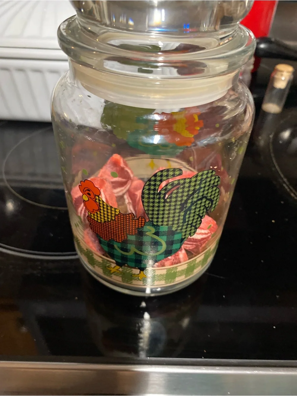 Glass Rooster Canister - Multicolor Decorative Kitchen Jar